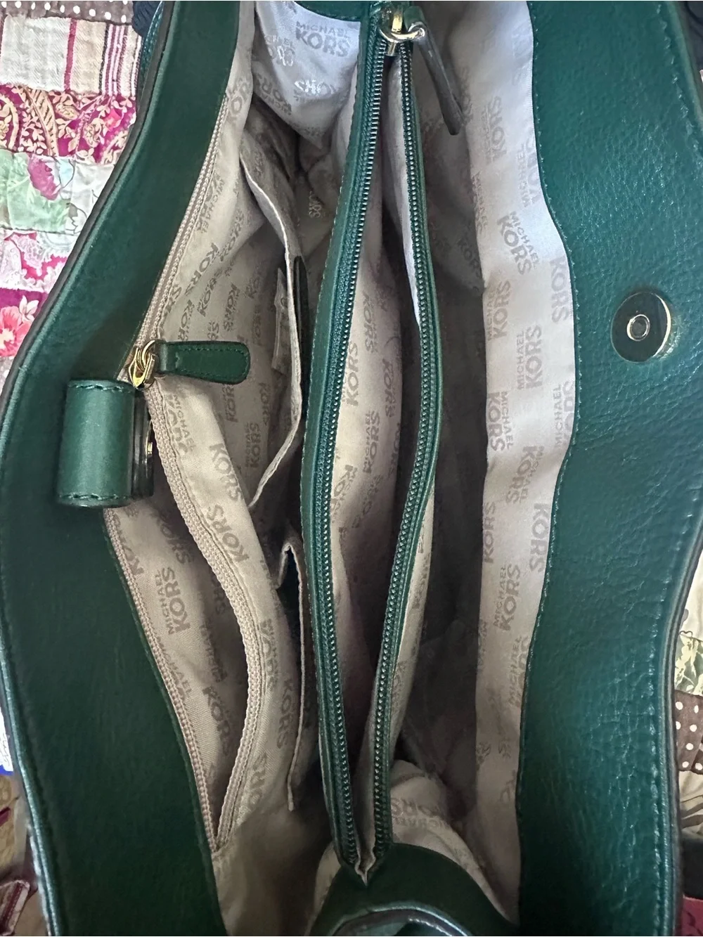 Michael Kors Dark Green Pebbled Leather Hamilton Bag Satchel with Gold Hardware